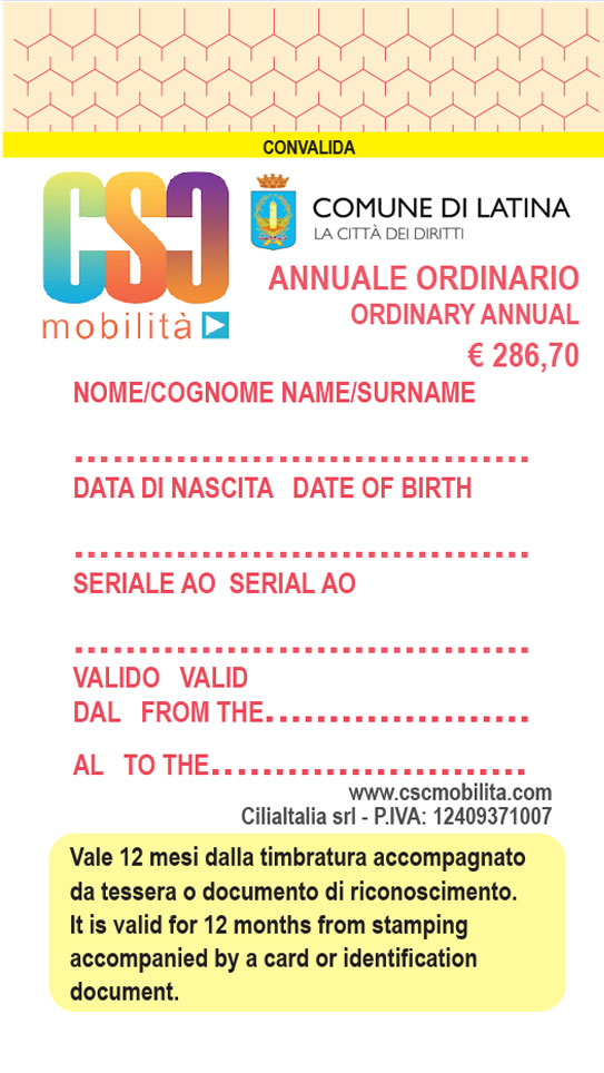 Abbonamento annuale ordinario CSC Mobilità
