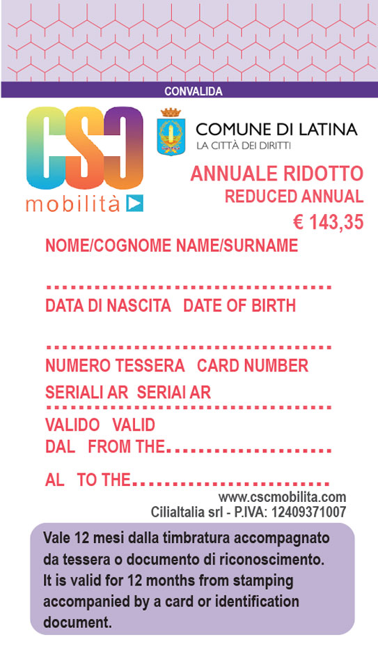 Abbonamento annuale ridotto CSC Mobilità