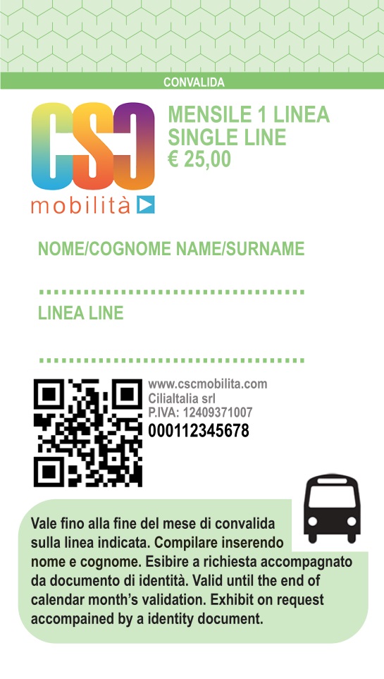 Abbonamento mensile per una sola linea CSC Mobilità