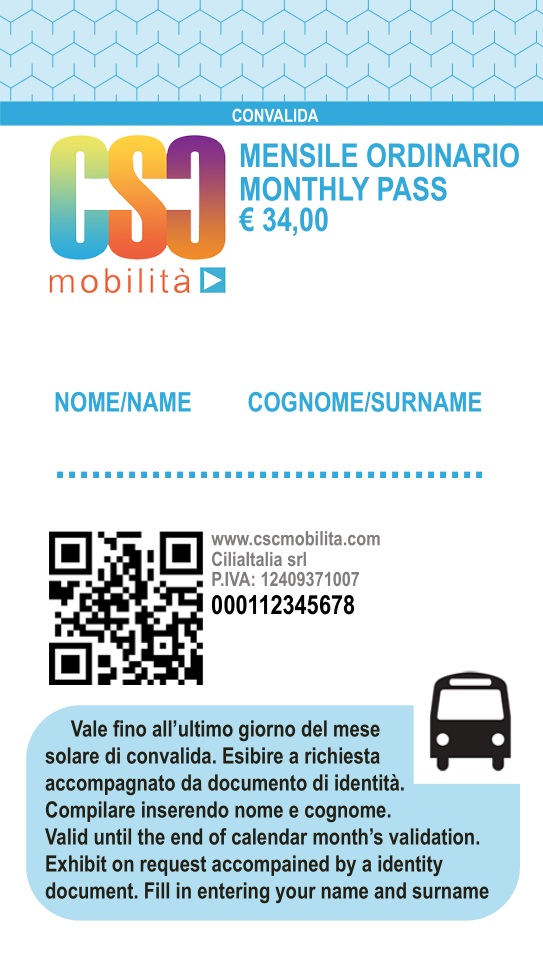 Abbonamento mensile ordinario CSC Mobilità
