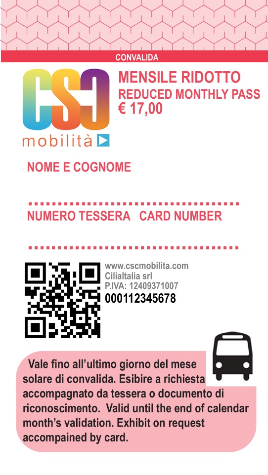 Abbonamento mensile ridotto CSC Mobilità