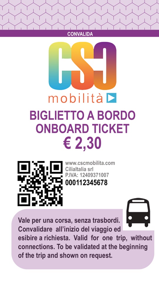 Biglietto acquistabile a bordo CSC Mobilità